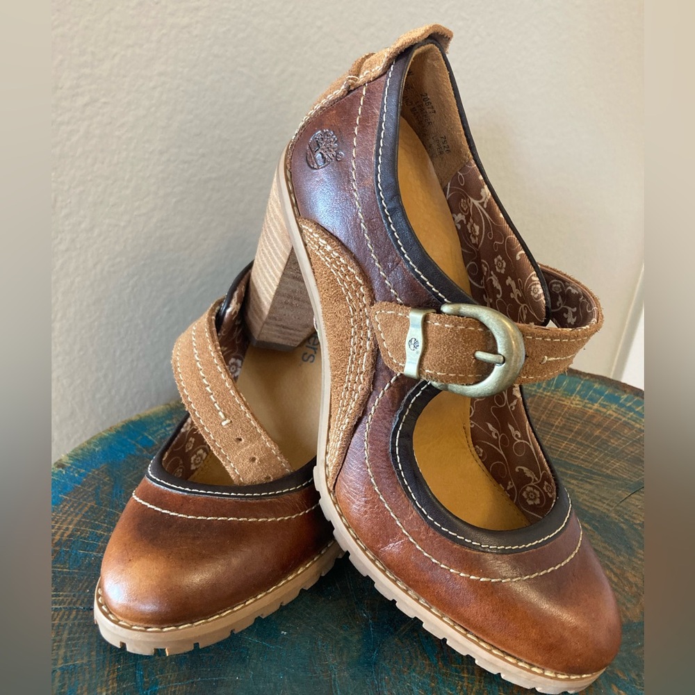 Timberland Brown Leather Heels with Buckle